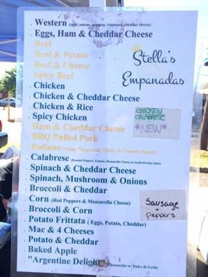 The menu for Stella's empanadas, served hot The chicken empanada is amazing!