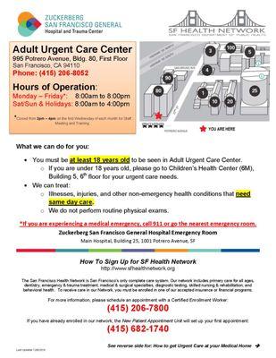 ZSFG Adult Urgent Care Center Flyer