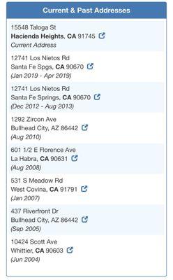 Here is Michael Wedge's known addresses if you want to pay him a visit for his fake checks.