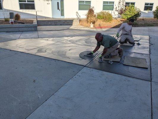 Concrete sidewalk being finished at local elementary school in Calabasas.