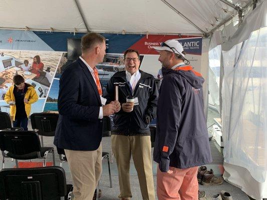 CEO of ACY, Christian Bent, Fountaine Pajot Business Developer, Laurent Fabre, and Yacht CFO, Bill Lahr, at the U.S. Sailboat Show