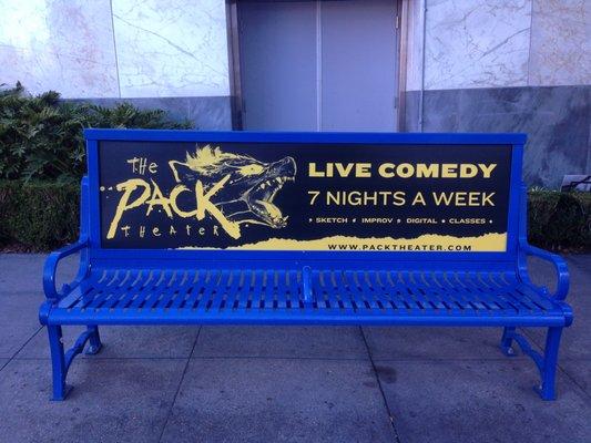 Using the bus benches to promote The Pack Theater helped us gain exposure with our target audience. This is in front of the Hammer Museum.