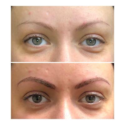 Subtle enhancement of brows with Microblading