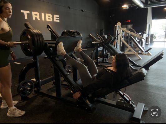 Wide stance leg press to target the booty muscles.