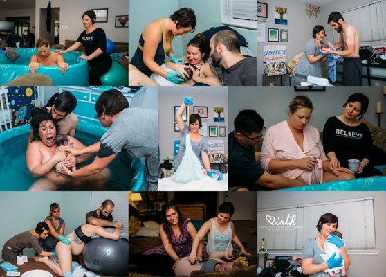 A collage of Midwifery photos courtesy of Santa Cruz Birth Photography and Doula Services https://www.santacruzbirthphotographer.com