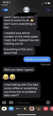 text messages from a creepy employee