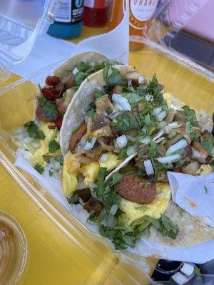 Breakfast tacos with beyond sausage