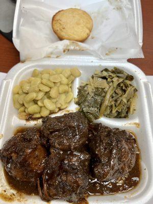 Oxtails with mixed greens and baby lima beans