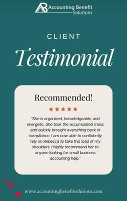 Testimonial For Accounting Benefit Solutions.