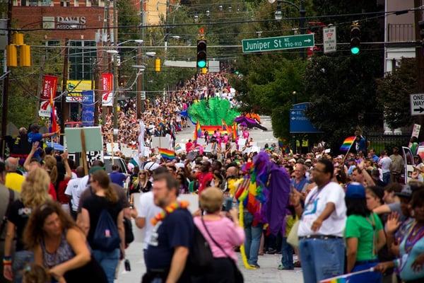 Atlanta Pride Parade 2012 - Peachtree St & 10th St facing east toward Piedmont Park.