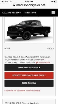 This is the ad on madison chryslers own site! I looked at pic, price , and window sticker.  I never thought to check the vin on a new car!