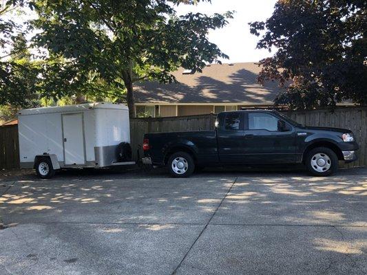 Truck and Trailer setup for Junk Removal. Trailer is 6x10x6', Truck bed is 6.5x5.5'.