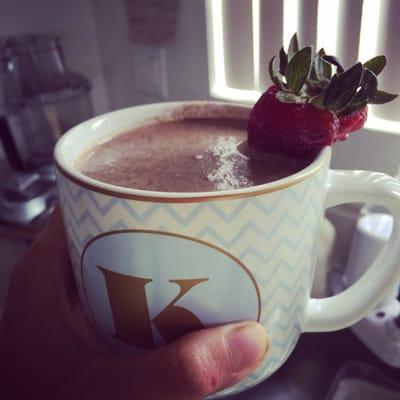 Strawberry Hot Chocolate made with fresh strawberries and super foods.