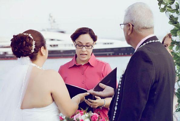 Rev. Poblano officiating at Harbor Island