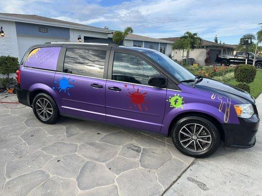 Satin purple vehicle wrap and custom decals for local paint company.