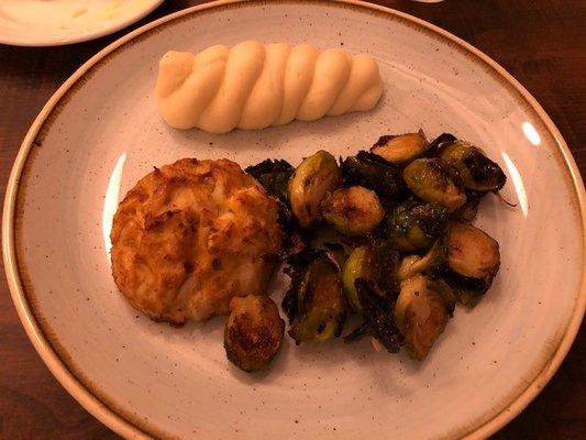 Crabcake, Brussel Sprouts, Mashed Potatoes