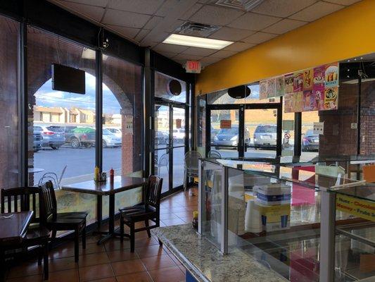 View from inside the store looking out toward the parking lot.