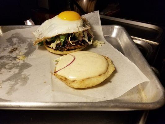 Larb arepa + egg. They make everything from scratch even the arepa dough!