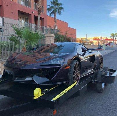 If you need to transport low clearance vehicles, like this beautiful MacLaren, then you will want to rent our trailers today! Give us a call