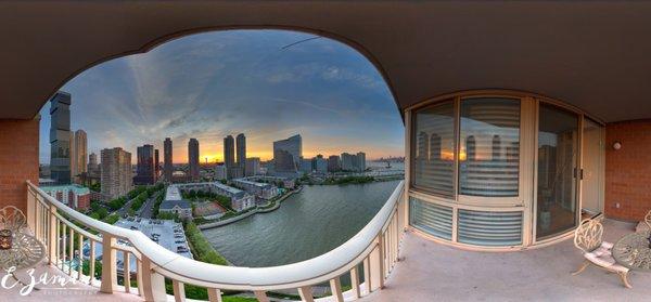 Sunset from a balcony on Mandalay on Hudson. Panorama shot by Ezamani Photography