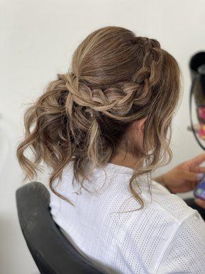 Bohemian messy Updo with braid by Stephanie