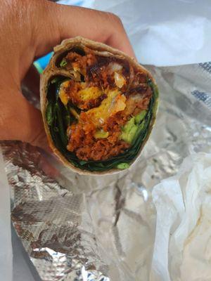 Hot chicken breakfast burrito (vegan)