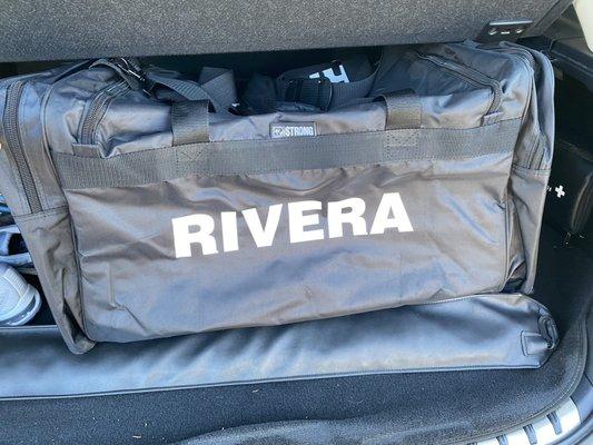 Duffle bag heated press lettering