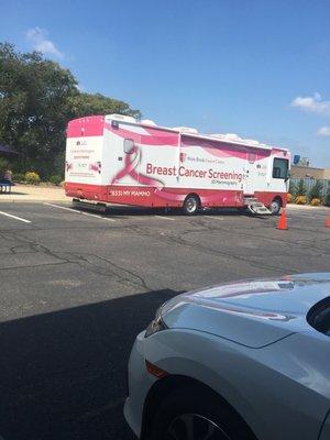 Here for a mammogram. Stonybrook Hospital mobile mammography truck.