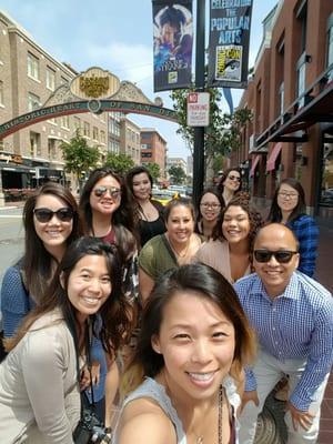 The entrance of the gas lamp quarter, with our awesome group and Tour Guide Katie.