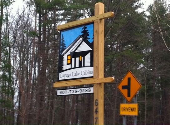 2 new, year-round, modern log cabins on Wine Trail west side of Cayuga Lake near Deans Cove Boat launch. Owners live across the street.