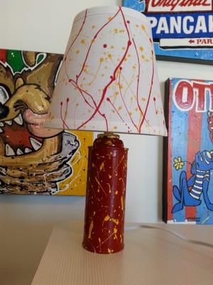 The new item, Drizzle Art dorm room lamp. Made from a recycled aerosol can then drizzled to be artistic.