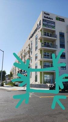 View of the office from the corner of Camino Del Arroyo and Camino Del Rio N.