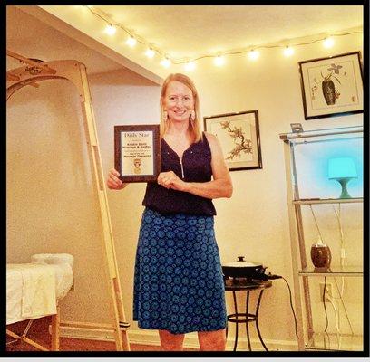 Happy to receive my Best of the Best Massage Therapist award in my beautiful new space!