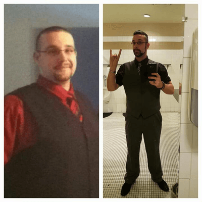 J.R.'s before and after having lost over 45 lbs., 6 inches off waist and 15% body fat!