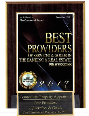 My award for Best Appraisal Provider