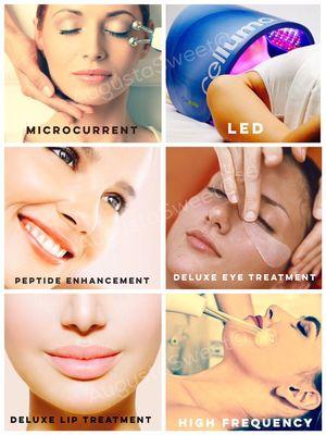 My Facial Enhancements menu offers non-invasive modalities and results boosting services from microcurrent to LED.