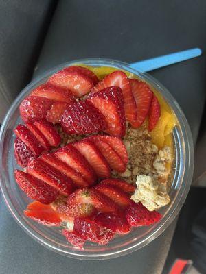 I got the Mango berry bowl with no blueberries and extra strawberries!