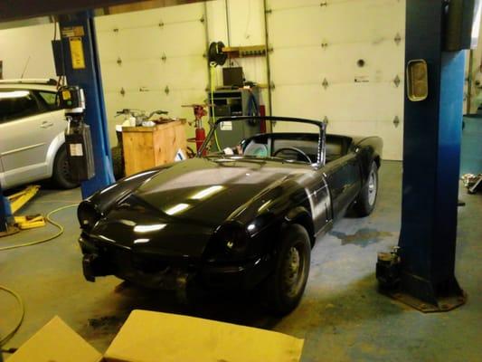 This is a 1975 Triumph Spitfire that we are currently piecing back together and getting roadworthy again.