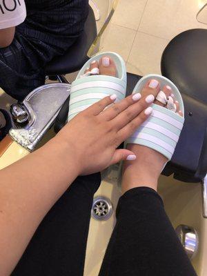 Regular pedi and gel manicure.     Place is very clean and offers a wide variety of colors.