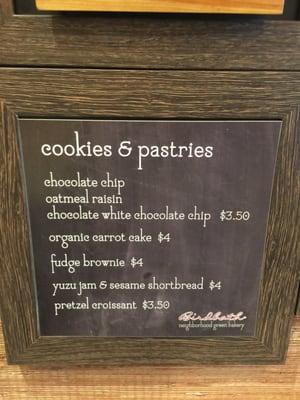 Cookies & Pastries menu