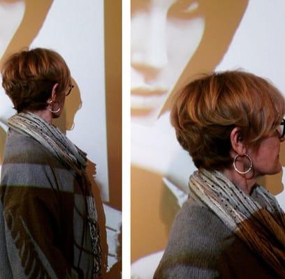 Short, feminine haircut by Gillian Bissett