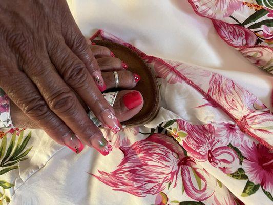 My wedding dress, my nails and my toes.