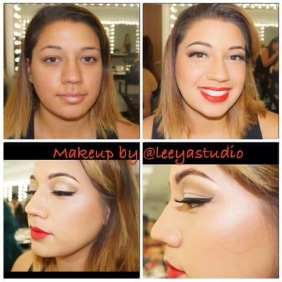 Before and after makeup! Classic eyes and red lips by me!