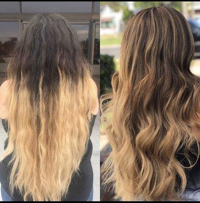 Before and after Baby lights/ balayage