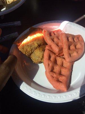 Red Velvet Waffles and Chicken