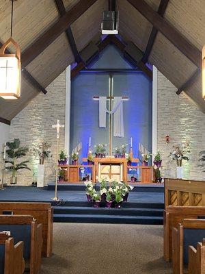 Easter lilies on the altar