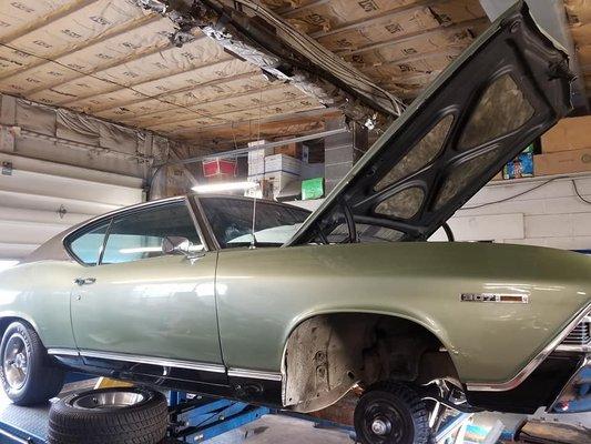 1969 Chevelle here for upper control arm bushings and an alignment. We do love working on classics.