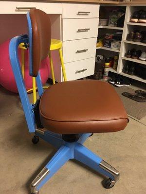 Office chair reupholstered by Mr. G, powder coat by reliable powder coating in Downey.