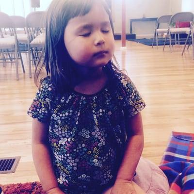 My 3-year old practicing meditation before everyone gets in.