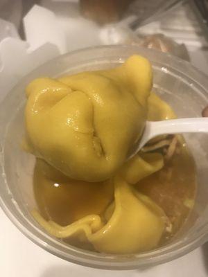 Wonton Soup has enormous sized wontons. Why are they so big? No bok choy or other veggies?